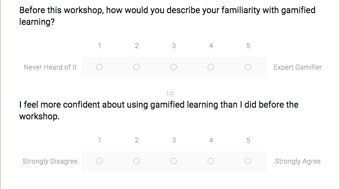 poll asking: before this workshop, how would you describe your familiarity with gamified learning?