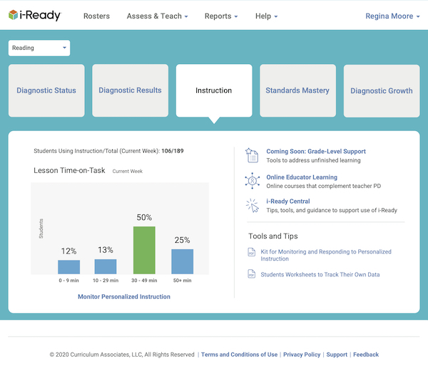 iReady adaptive learning dashboard