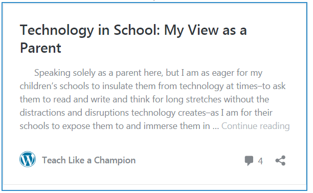 account of a parent entitled: "technology in school: my view as a parent" 