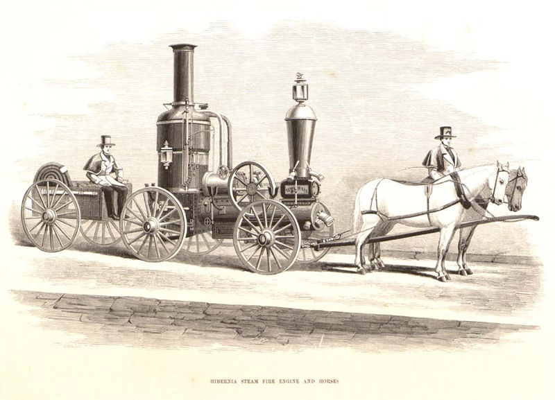 illustration of a horse pulling an engine