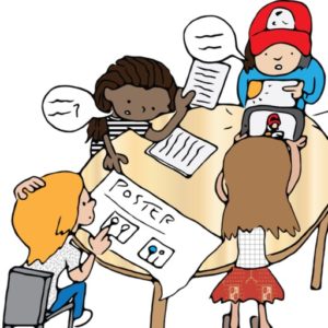 illustration of students making posters