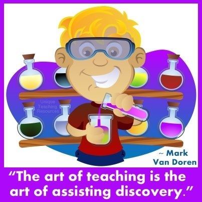 graphic of chemistry student that reads: "The art of teaching is the art of assisting discovery"