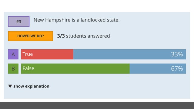 True or false graph asking if New Hampshire is landlocked