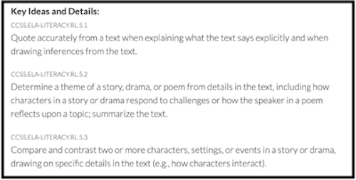 Common Core Grade 5 Literacy Standards for Literature - Key Ideas and Details