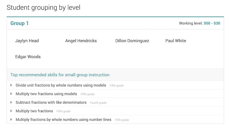 IXL adaptive learning - data-driven student grouping suggestions