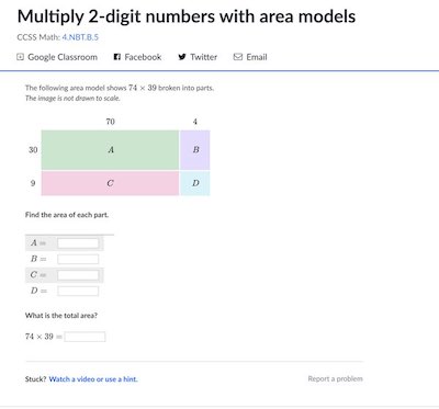 khan academy area model problem set