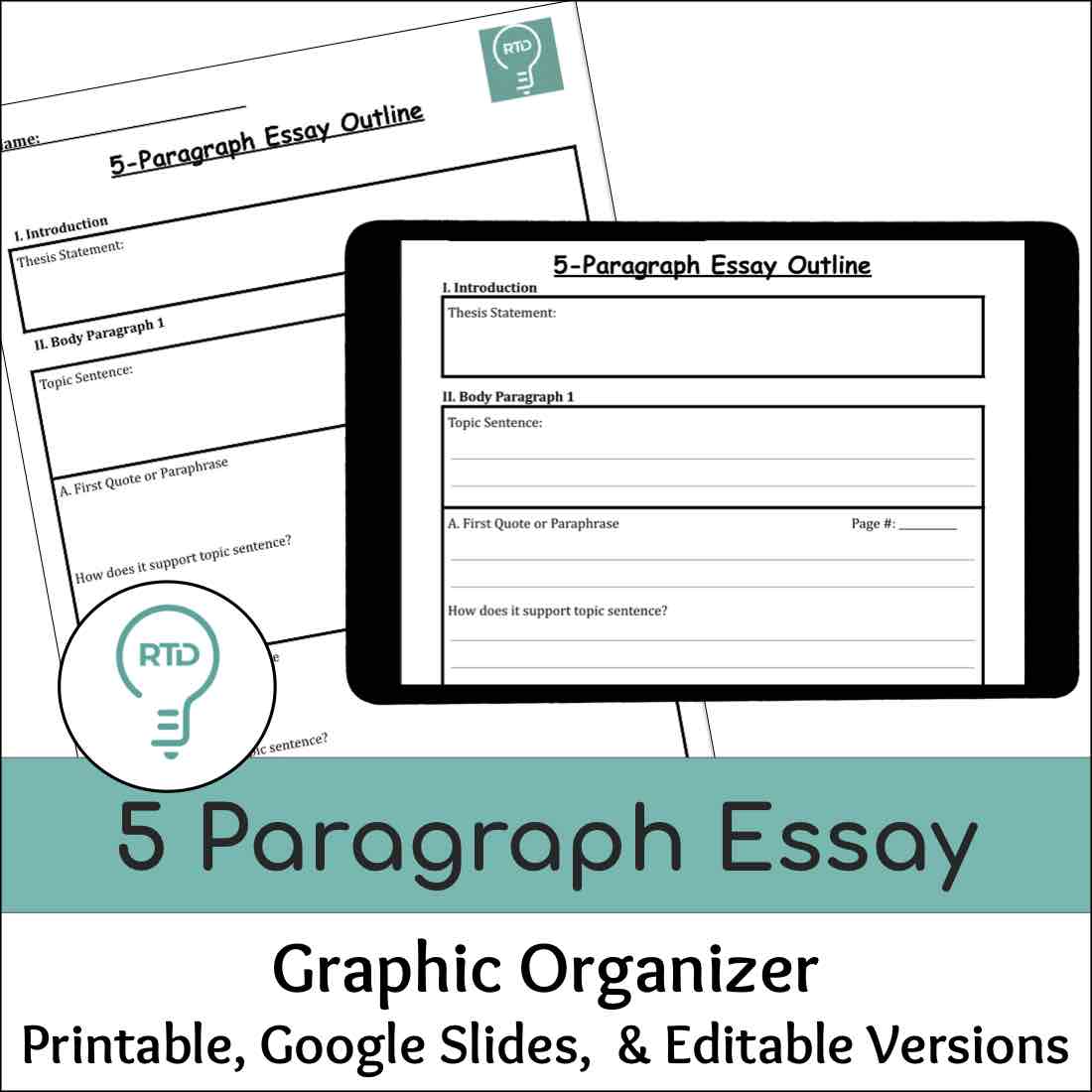 5 Paragraph Essay Writing Graphic Organizer | Print and Digital Options
