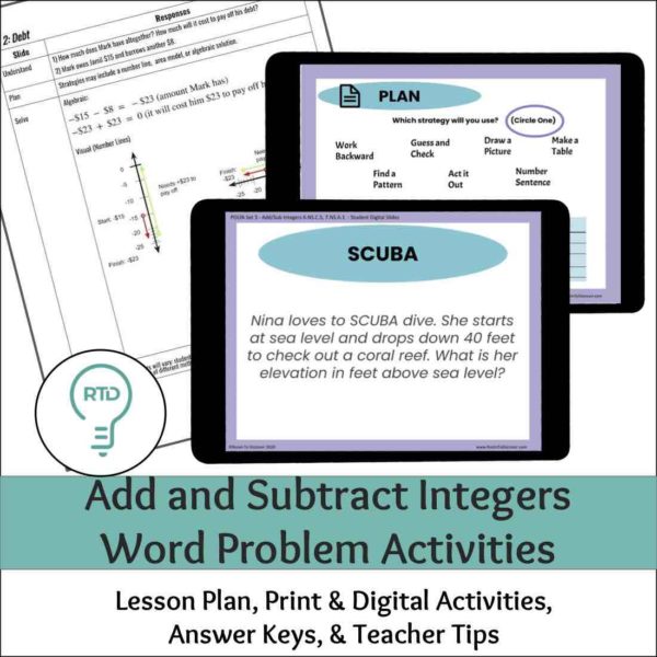 Adding and Subtracting Integers Activities | Digital Word Problems