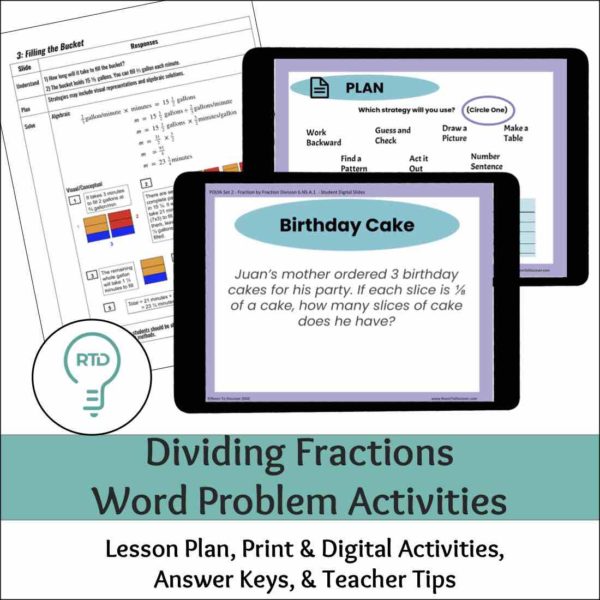 Dividing Fractions Word Problem Activities  - Complete Digital and Print Lesson