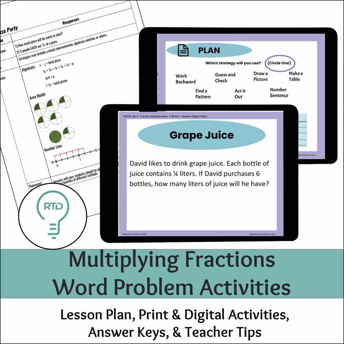 Multiplying Fractions Word Problem Activities  - Complete Digital and Print Lesson