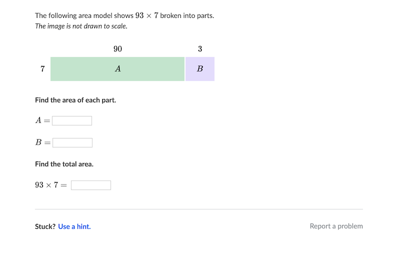 multiplying with area models practice from Khan Academy